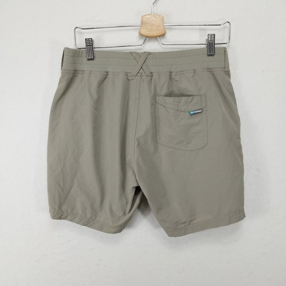Simms Fishing Shorts Women Medium 6 Beige Gray Elastic Waist Performance Stretch - Picture 2 of 8